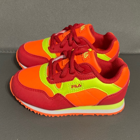 Fila Cress Color Block Vibrant Red and Neon Orange Sneakers - Picture 2 of 7